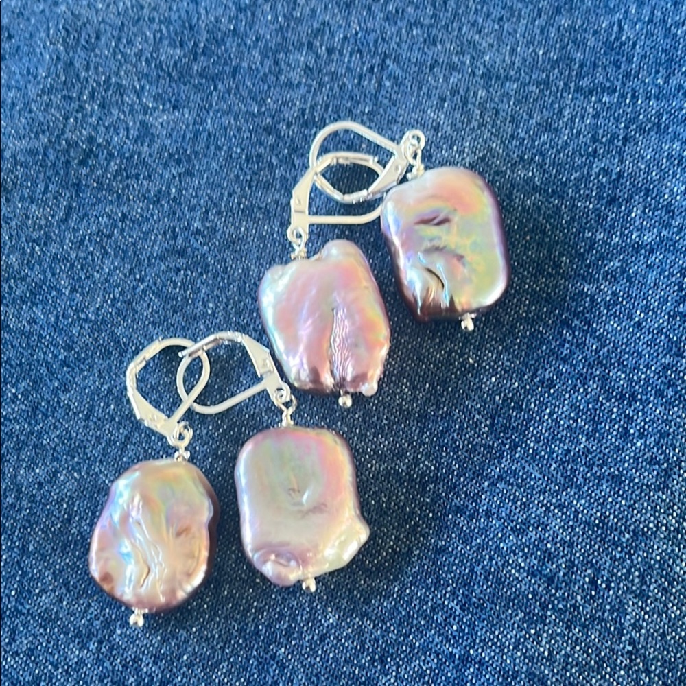freshwater pearl rectangular coin shaped earrings
